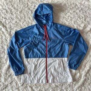 Columbia Colorblock Windbreaker Jacket Blue White Hooded Lightweight - Small